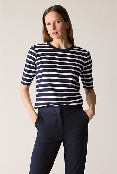 Australian Cotton Stripe Half Sleeve T-Shirt