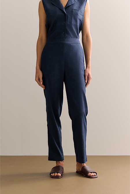 Stretch Linen Blend Pull On Pant