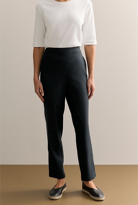 Stretch Linen Blend Pull On Pant