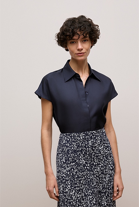 Silk Twill Cap Sleeve Shirt