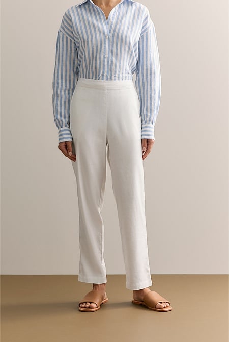 Stretch Linen Blend Pull On Pant