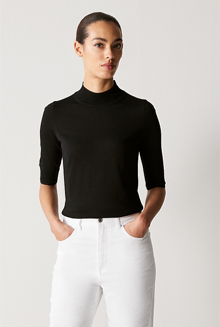 Merino Jersey Mock Neck Knit