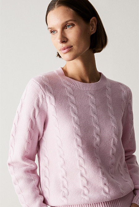 Wool Cable Knit Crew