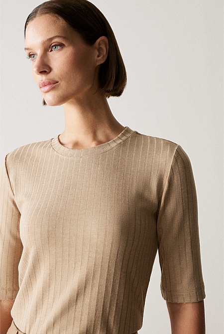 Bamboo Viscose Marle Rib Half Sleeved T-shirt