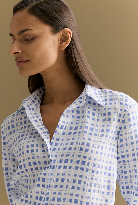 Linen Geo Grid Print Shirt