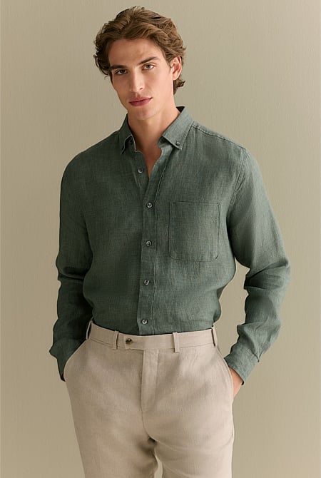 Regular Fit Delave Linen Long Sleeve Shirt