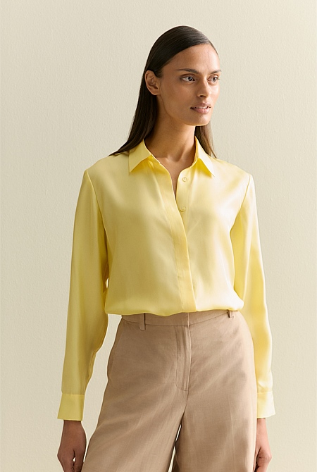 Silk Twill Concealed Placket Shirt