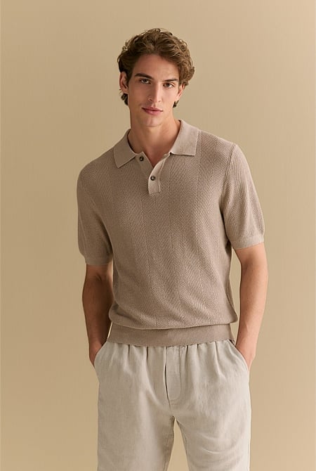 Linen Cotton Herringbone Polo