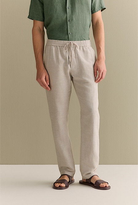 Yarn Dyed Linen Cotton Pull On Pant