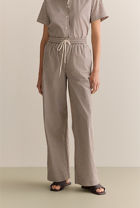 Cotton Poplin Stripe Pull On Pant