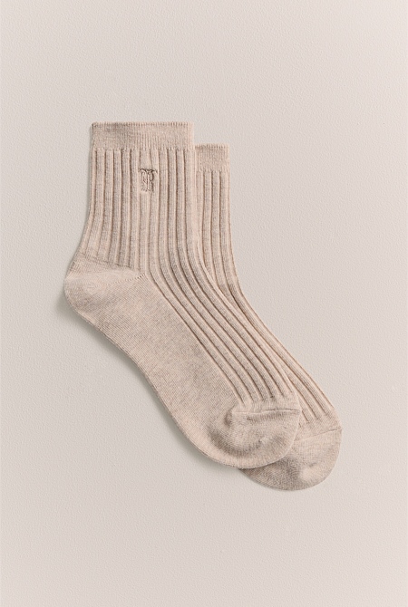 Monogram Rib 1/4 Crew Sock