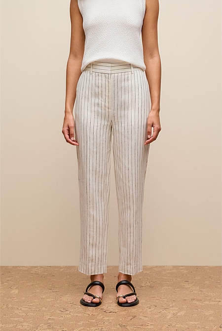 Linen Pinstripe Straight Leg Pant