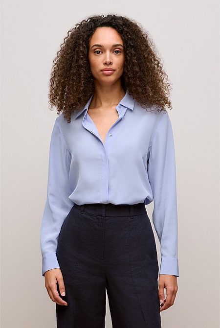 Silk Concealed Placket Shirt