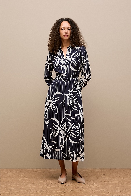 Floral Stripe Twill Shirt Dress