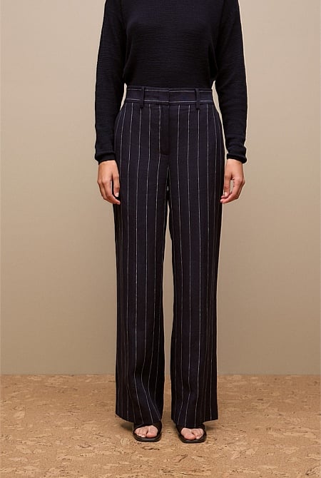 Linen Pinstripe Wide Leg Pant