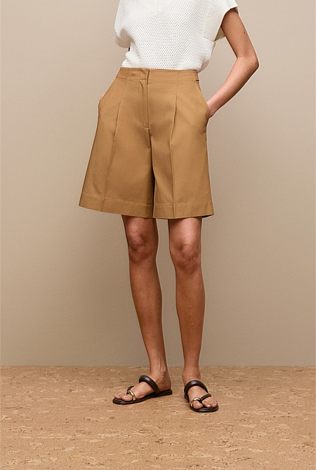 Cotton Blend Longline Pleat Short