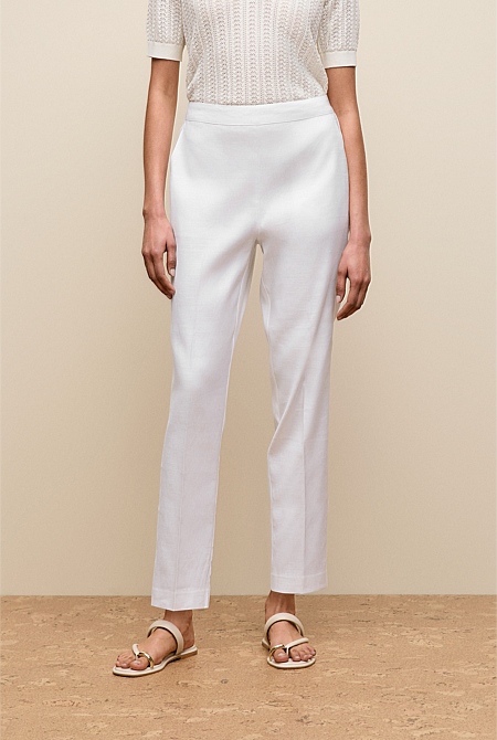 Stretch Linen Blend Pull On Pant