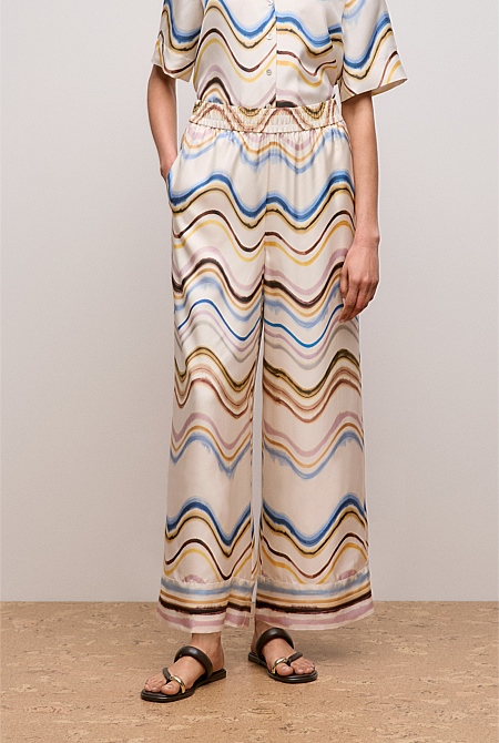 Wave Stripe Silk Pull On Pant