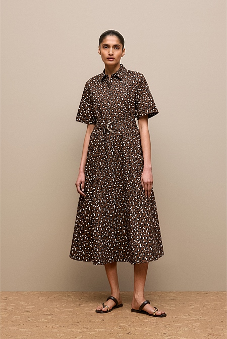 Leopard Poplin Belted Dress