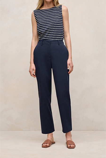Cotton Blend Straight Leg Pant
