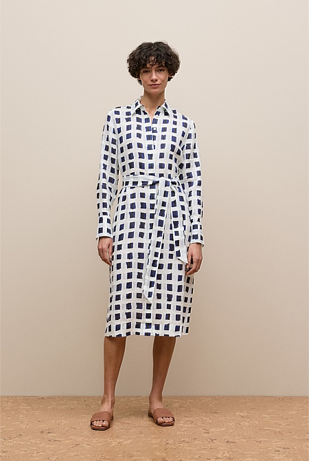 Tide Linen Long Sleeve Shirt Dress