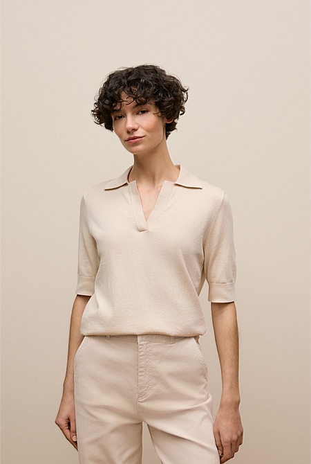 Cotton Cashmere Half Sleeve Polo
