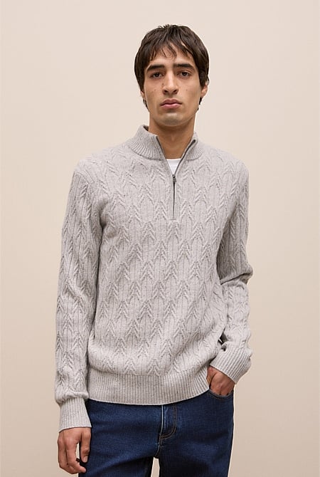 Merino Nep Cable Half Zip