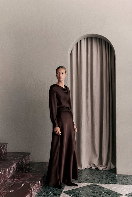 Satin Bias Cut Maxi Skirt