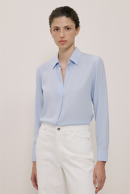 Silk Concealed Placket Shirt Silk Concealed Placket Shirt