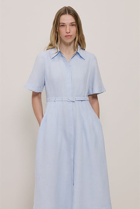 Linen Belted Short Sleeve Shirt Dress Linen Belted Short Sleeve Shirt Dress