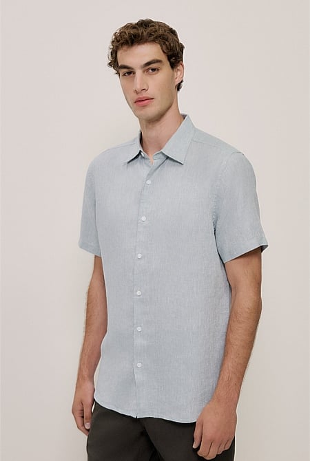 Yarn Dyed Linen Short Sleeve Shirt