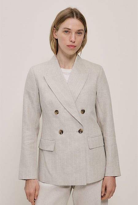 Linen Stripe Double Breasted Blazer Linen Stripe Double Breasted Blazer