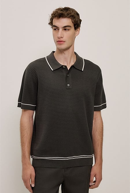 Textured Cotton Tipped Knit Polo Textured Cotton Tipped Knit Polo