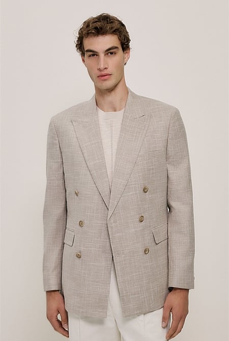 Textured Wool Blend Double Breasted Blazer Textured Wool Blend Double Breasted Blazer