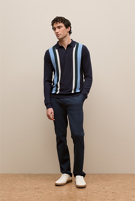 Merino Graphic Stripe Long Sleeve Polo Merino Graphic Stripe Long Sleeve Polo