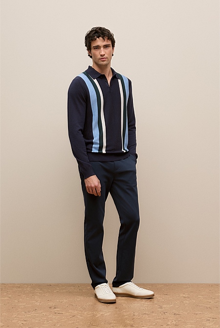 Merino Graphic Stripe Long Sleeve Polo Merino Graphic Stripe Long Sleeve Polo