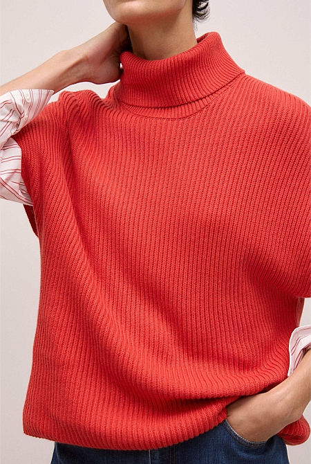 Cotton Cashmere Sleeveless High Neck Knit Cotton Cashmere Sleeveless High Neck Knit