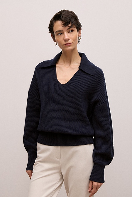 Merino Open Collar Knit Merino Open Collar Knit