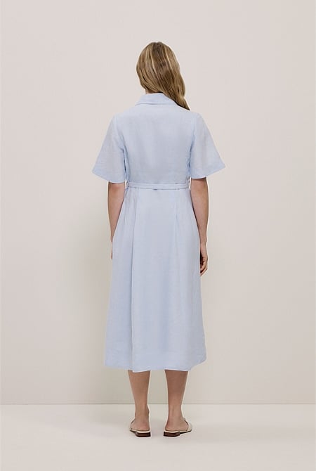 Linen Belted Short Sleeve Shirt Dress Linen Belted Short Sleeve Shirt Dress