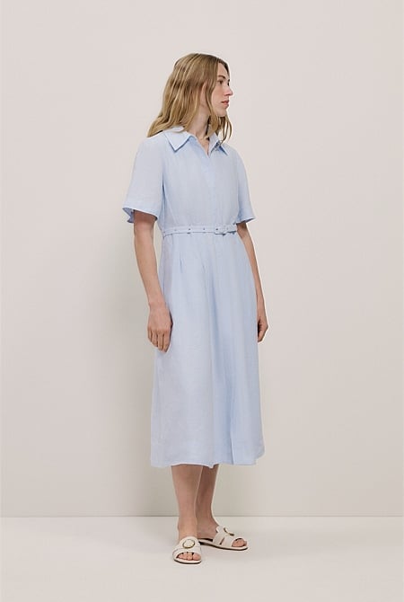 Linen Belted Short Sleeve Shirt Dress Linen Belted Short Sleeve Shirt Dress