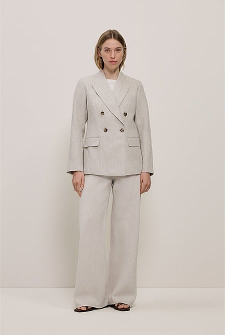 Linen Stripe Double Breasted Blazer Linen Stripe Double Breasted Blazer