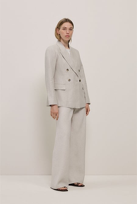 Linen Stripe Double Breasted Blazer Linen Stripe Double Breasted Blazer