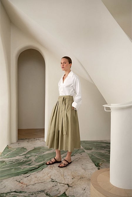 Poplin Pleated Midi Skirt Poplin Pleated Midi Skirt