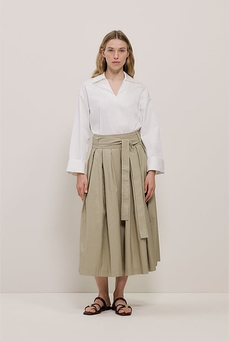 Poplin Pleated Midi Skirt Poplin Pleated Midi Skirt