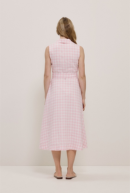 Gingham Linen Sleeveless Shirt Dress Gingham Linen Sleeveless Shirt Dress