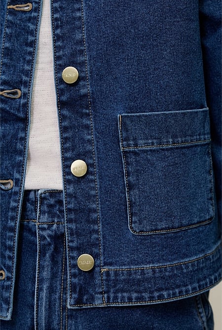 Collarless Cropped Denim Jacket Collarless Cropped Denim Jacket
