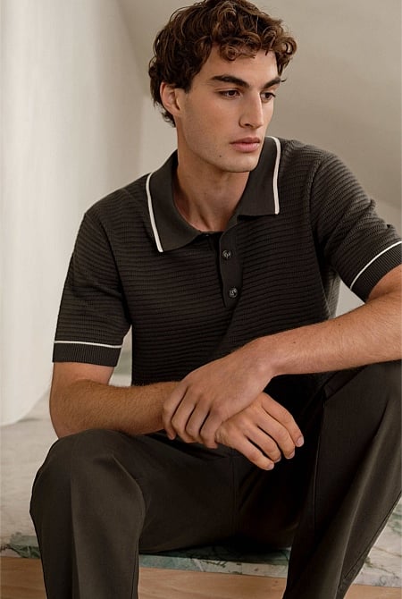 Textured Cotton Tipped Knit Polo Textured Cotton Tipped Knit Polo