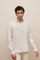 Regular Fit Linen Micro Check Long Sleeve Shirt