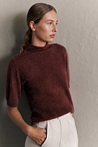 Brushed Cashmere Mock Neck T-Shirt