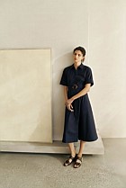 Poplin Pleat Detail Short Sleeve Dress